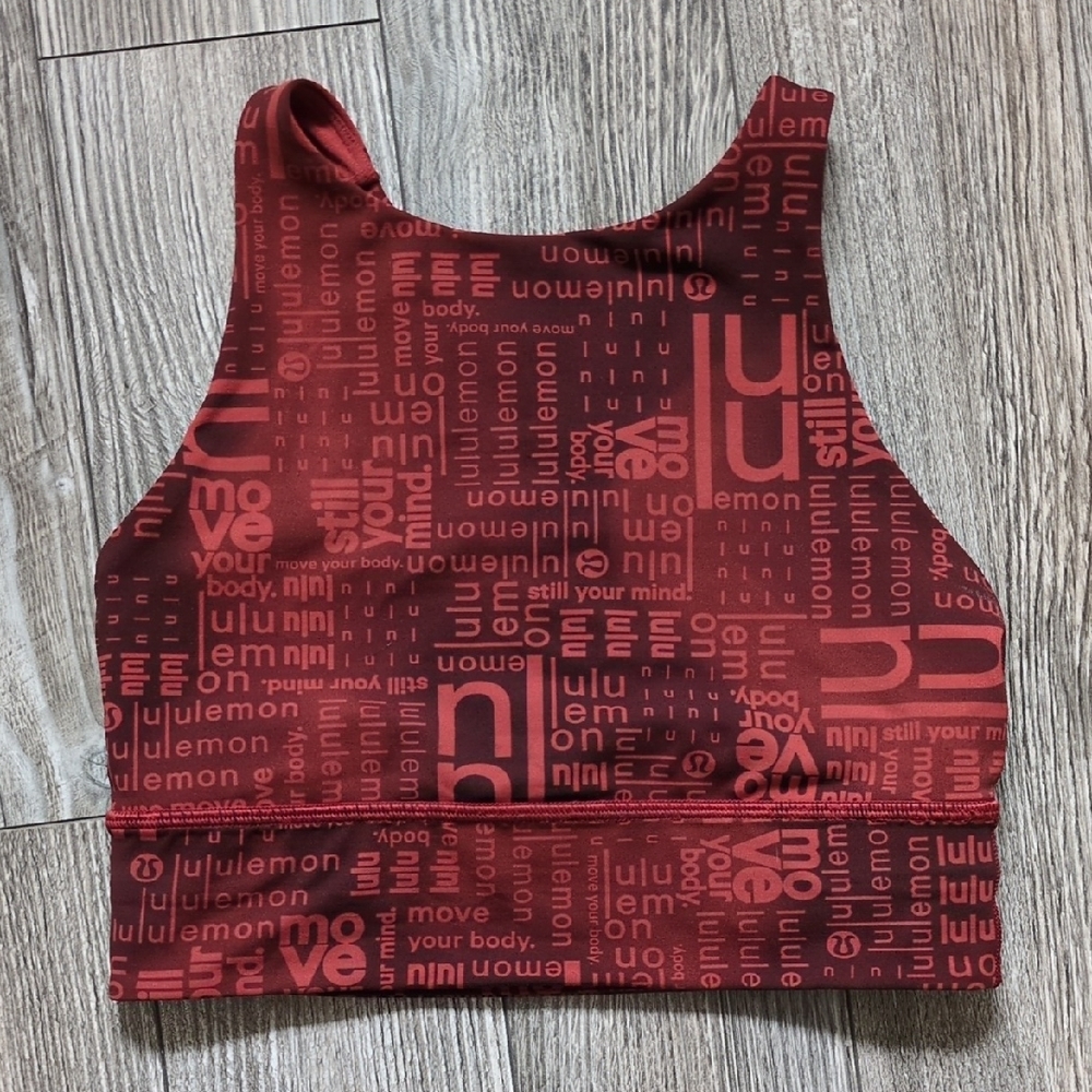 Lululemon Energy Red Patterned High-Neck Longline Sports Bra Size 6